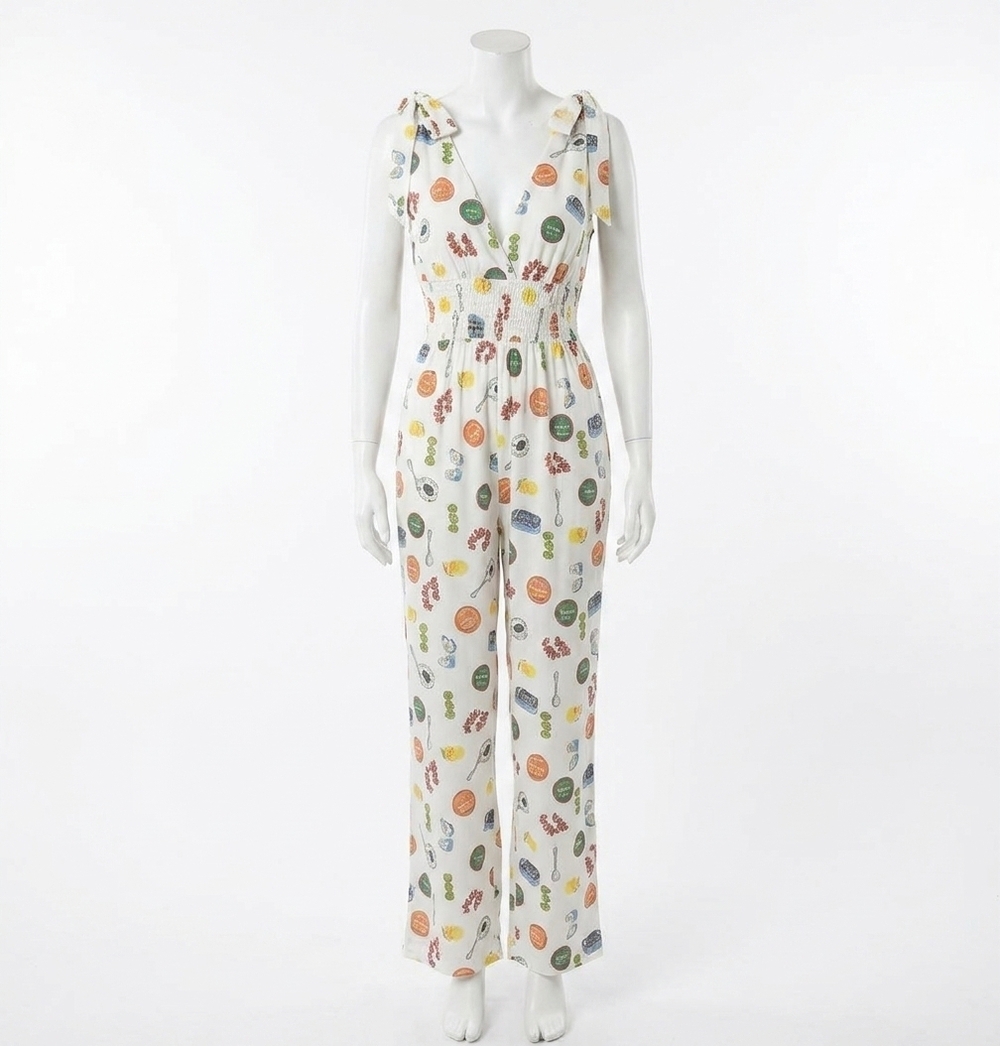 NEW EE:SOME v-neck wide leg jumpsuit in seaside picnic